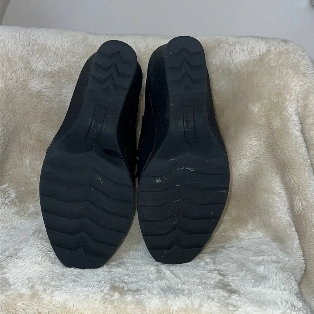 Black Suede Wedge Shoes with Eyelet‎ Detail